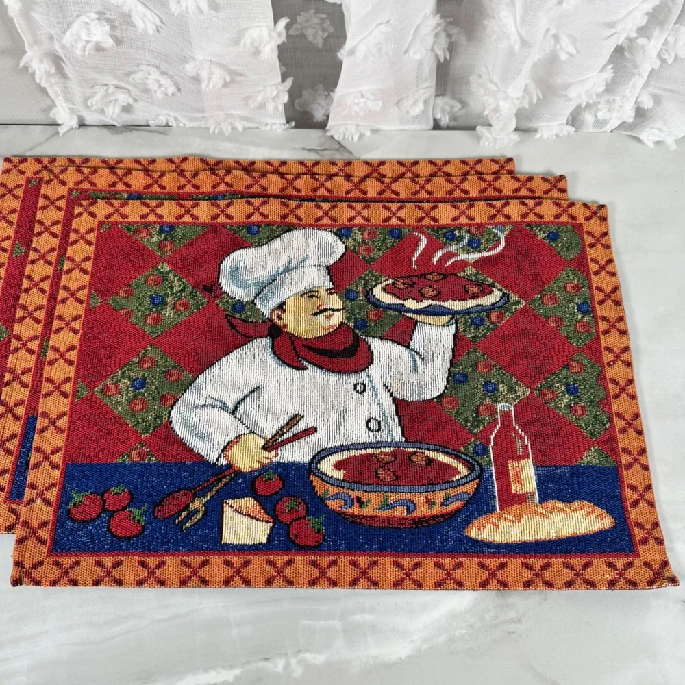 Set of 4 Tapestry Placemats Italian Pasta Chef Spaghetti & Meatballs 18.5